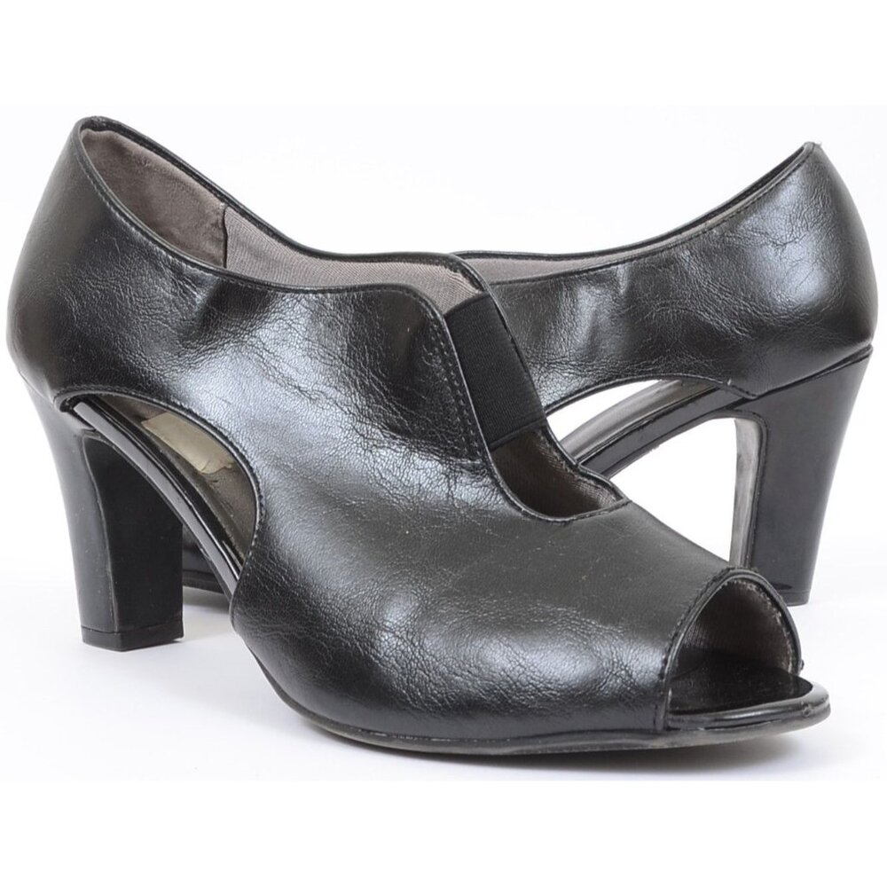 Life Stride Carla Women's‎ 9.5 WIDE Elasticated Vegan Leather Peep Toe Heels